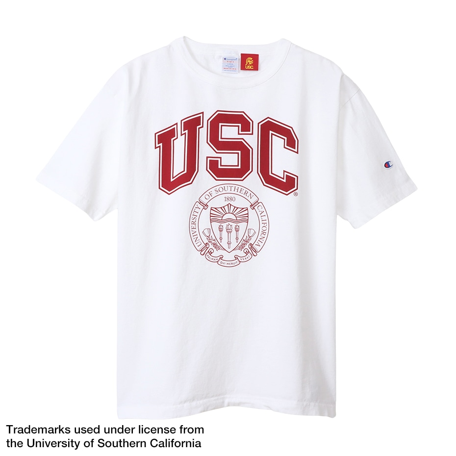 チャンピオン Tシャツ T1011 USA製 カレッジプリント USC 赤 L
